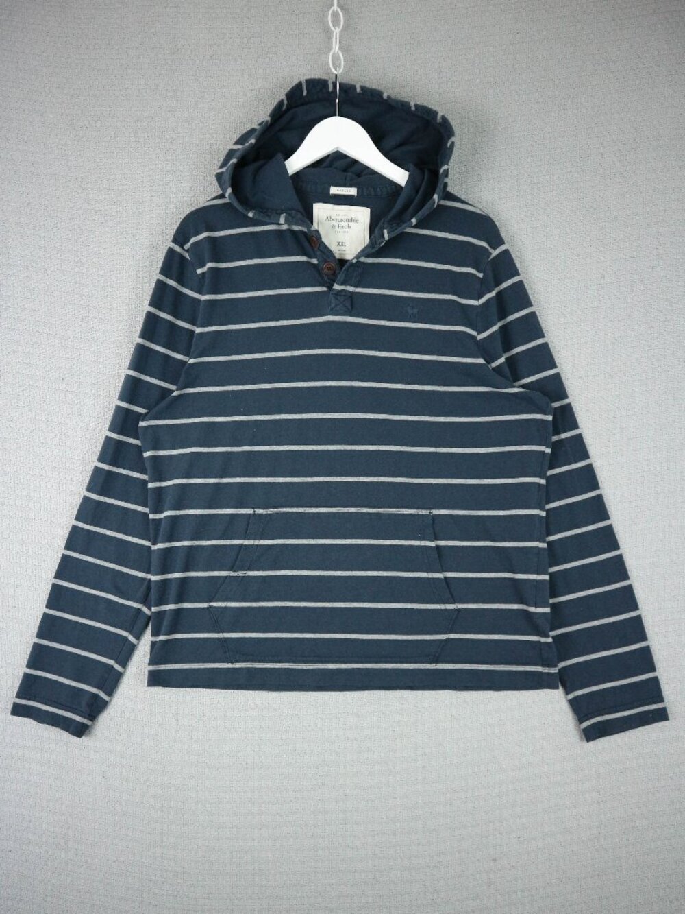 Vintage Abercrombie & Fitch Lightweight Hoodie Navy Striped Muscle Fit Men's XXL